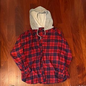 BDG urban outfitters woman’s Red Plaid flannel with Gray Hood